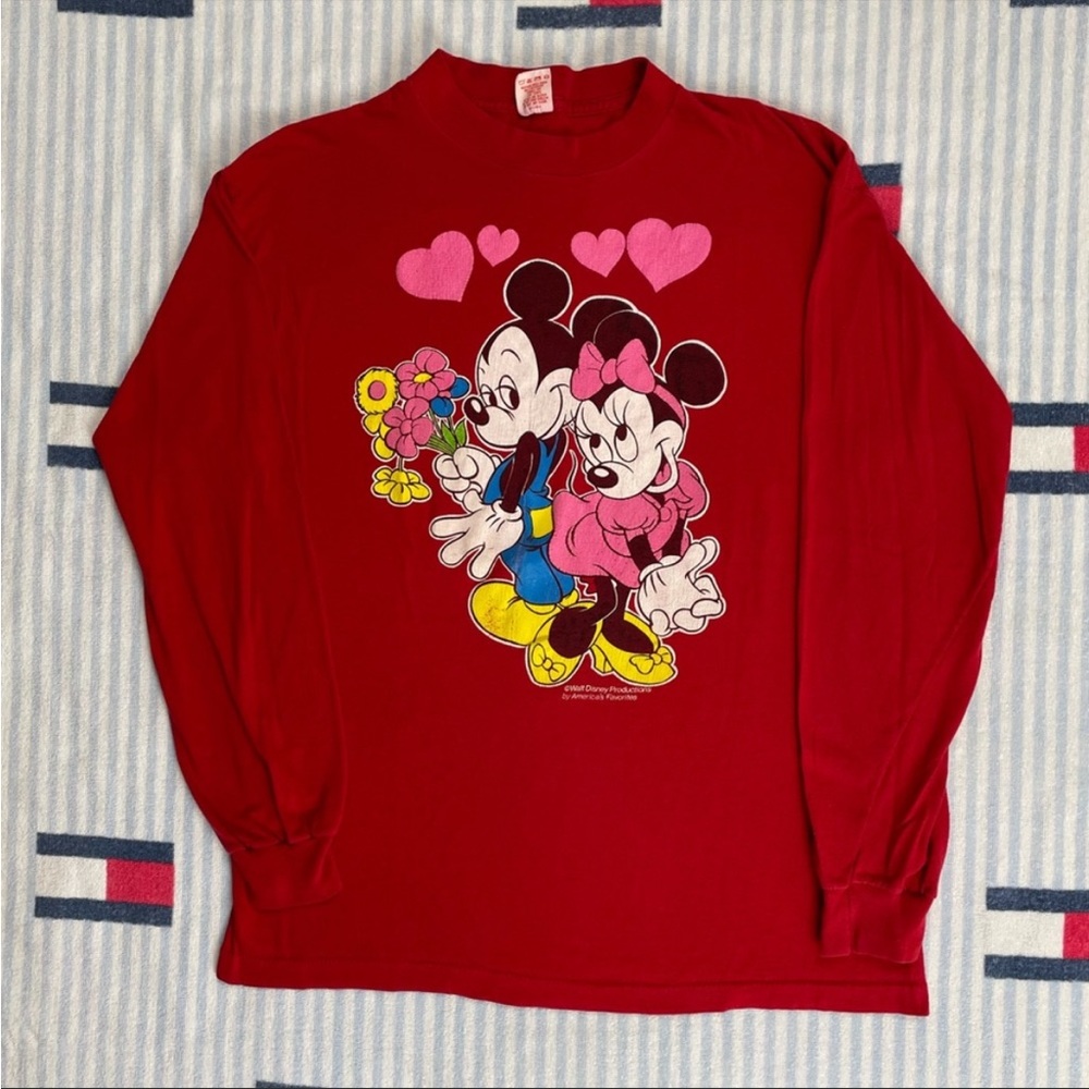 Vintage Disney Mickey Minnie Mouse Hearts Flowers long sleeve shirt